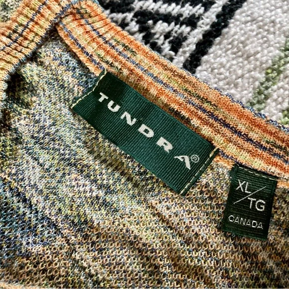 vintage tundra geometric patchwork pattern sweater orange blue green - Picture 5 of 7